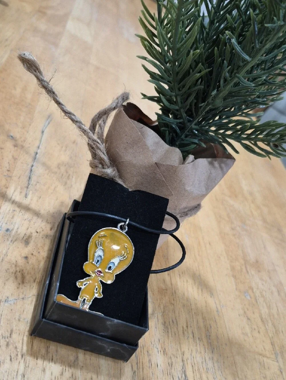Source Unknown Yellow Tweety Pendant Necklace with Black Cord